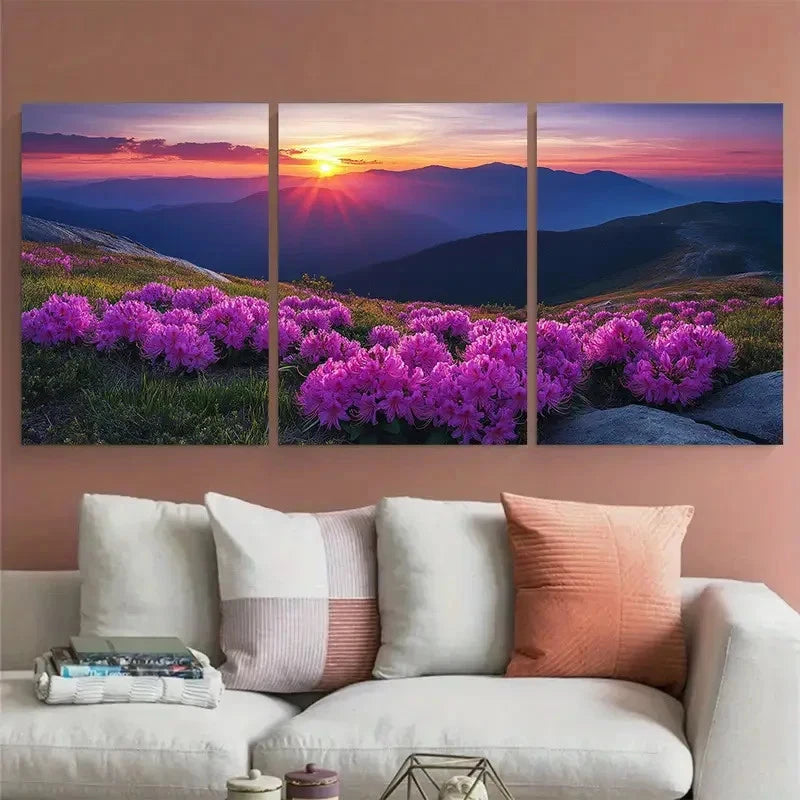 3pcs Summer Sunset Over Carpathian Mountains Wall Art Set Canvas Framed 40x60cm - High Quality Print 100% Australian Made Wall Canvas Ready to Hang - Bella Home Decor