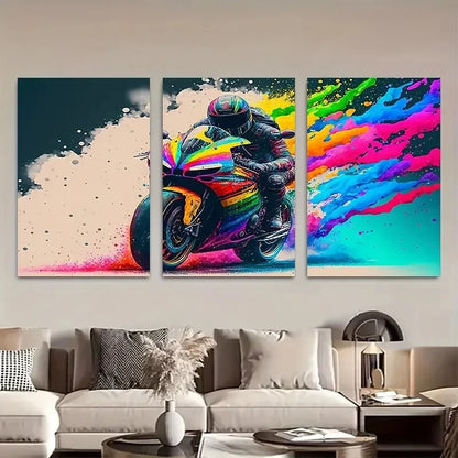 3pcs Abstract Colorful Road Racing Scene Metal Print Ready to Hang Art