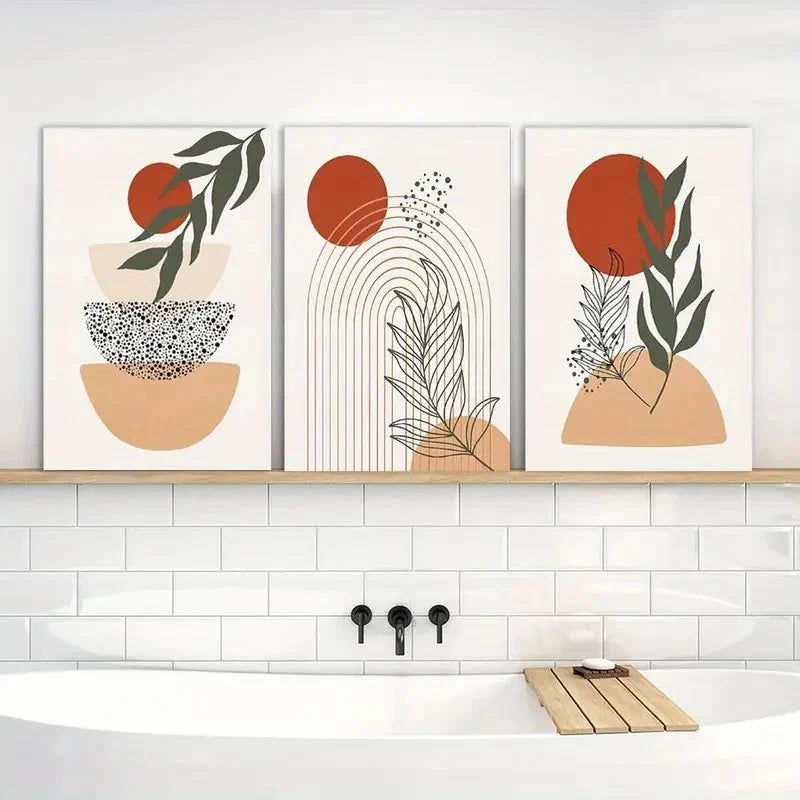 3pcs Vibrant Abstract Geometric Designs Set Metal Print Ready to Hang Art - Bella Home Decor