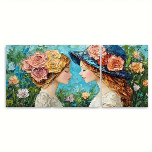 3pcs Beautiful Mother and Daughter Floral Beauty Wall Art Canvas Unframed - High Quality Print 100% Australian Made Wall Canvas - Bella Home Decor