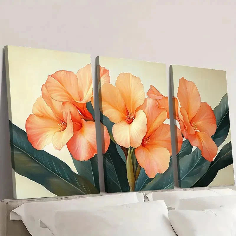3pcs Canna Flower Print Canna  PC  Wall Art Set Canvas Framed 60x90cm - High Quality Print 100% Australian Made Wall Canvas Ready to Hang - Bella Home Decor