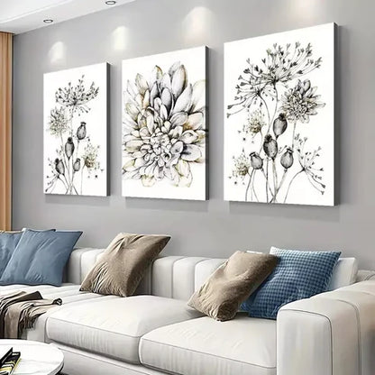 3pcs Boho Chic Dandelion & Dahlia Flower Wall Art Set Canvas Unframed - High Quality Print 100% Australian Made Wall Canvas