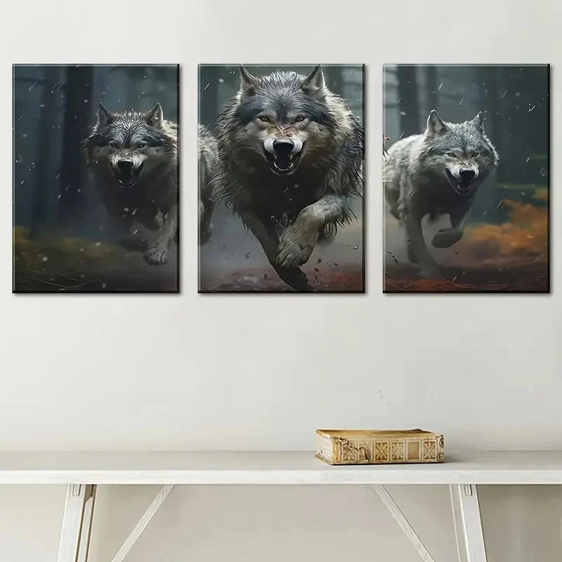 3pcs Featuring a Wolf Pack Painting Metal Print Ready to Hang Art - Bella Home Decor