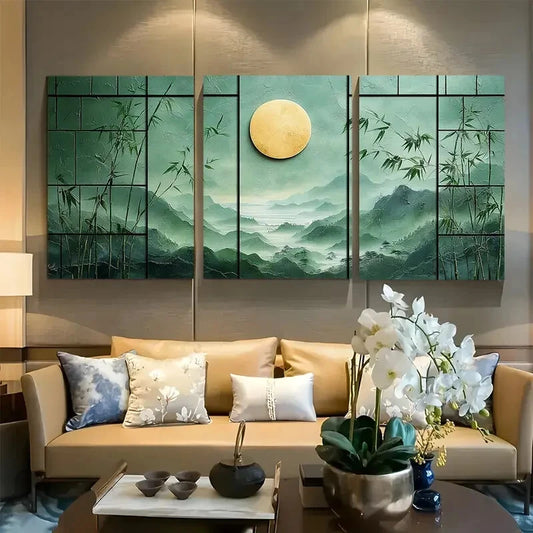 3pcs Elegant Bamboo Botanical Nature Asian Zen Metal Print Ready to Hang Art