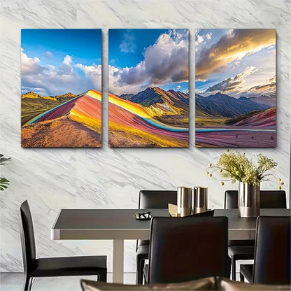 3pcs Vinicunca Art Rainbow Mountain Metal Print Ready to Hang Art