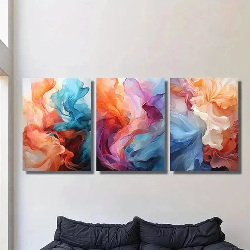 3pcs Abstract Colorful Smoke Designs  Wall Art Set Canvas Unframed - High Quality Print 100% Australian Made Wall Canvas - Bella Home Decor