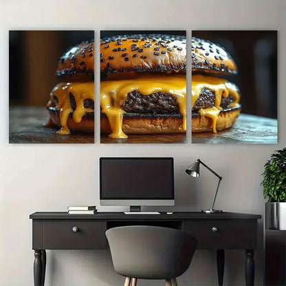3pcs Black Burger Melting Cheese Food Metal Print Ready to Hang Art - Bella Home Decor