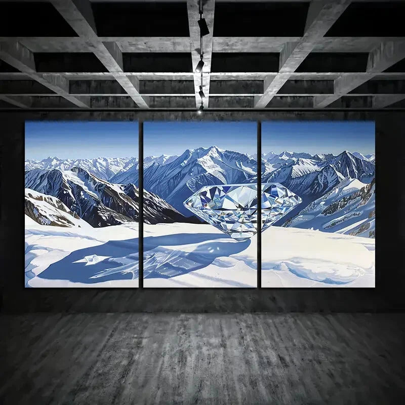 3pcs Snow Mountain Oil Painting Metal Print Ready to Hang Art - Bella Home Decor