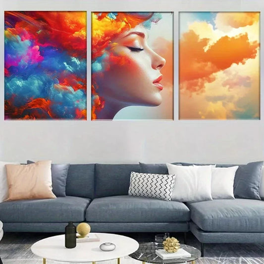 3pcs Vibrant Colorful Dreamy Abstract Woman Wall Art Set Canvas Framed 50x70cm - High Quality Print 100% Australian Made Wall Canvas Ready to Hang