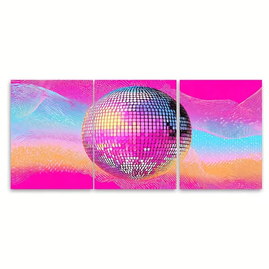3pcs Retro 80s Disco Theme Disco Ball Metal Print Ready to Hang Art - Bella Home Decor