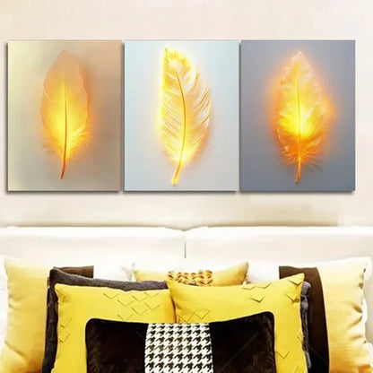 3pcs Feathers that glow  Wall Art Set Canvas Unframed - High Quality Print 100% Australian Made Wall Canvas