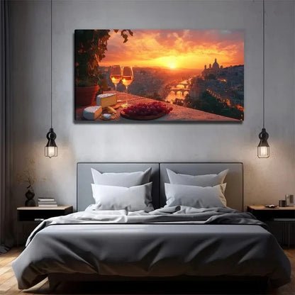 Sunset Wine Painting Wall Art Canvas Office Home Room Framed 120x60cm