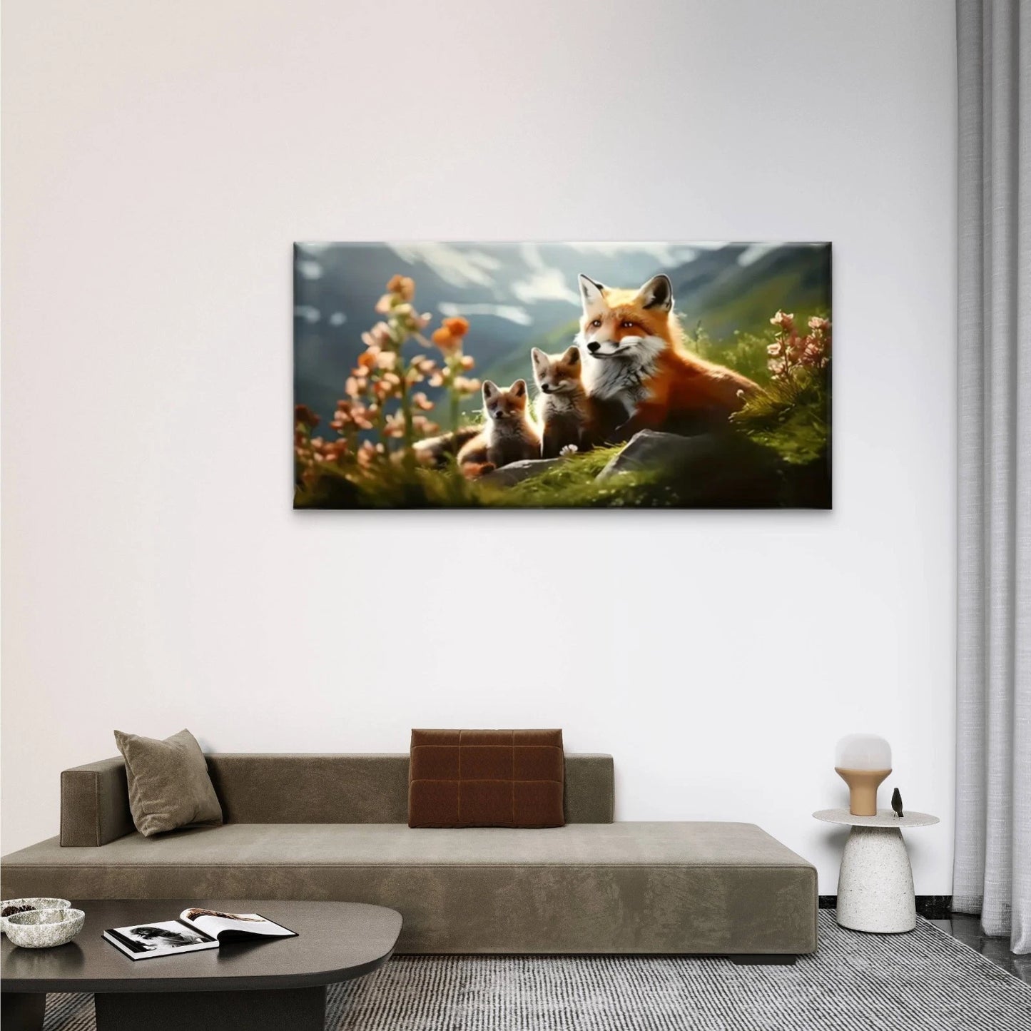 Fox Cubs Nature Cute Wall Art Canvas Office Home Room Framed 120x60cm