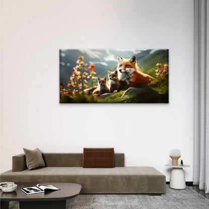 Fox Cubs Nature Cute Wall Art Canvas Office Home Room Framed 120x60cm