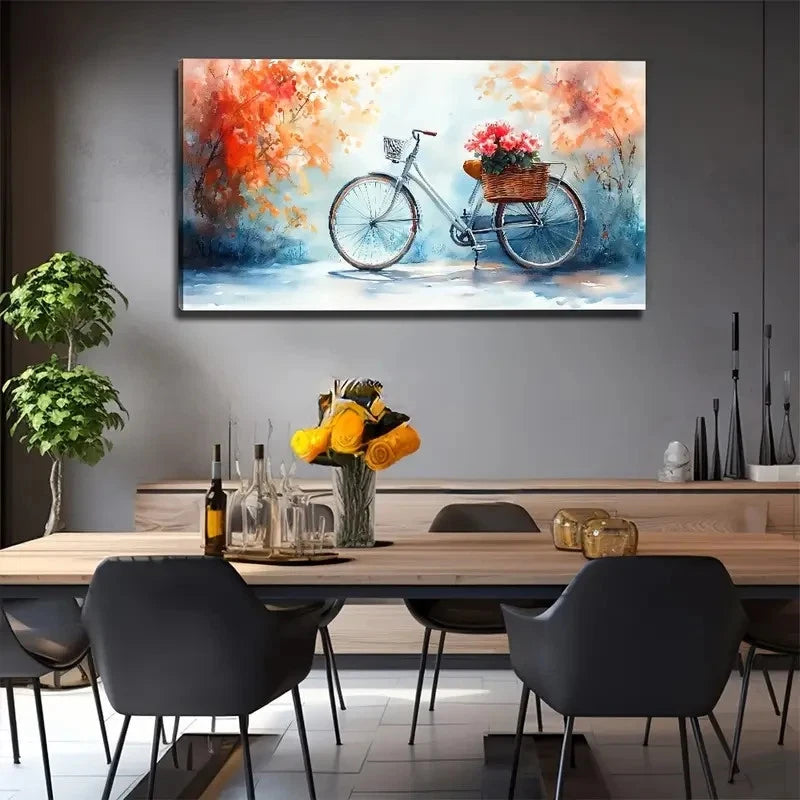 Bicycle Flowers Suitable Wall Art Canvas Office Home Room Framed 120x60cm