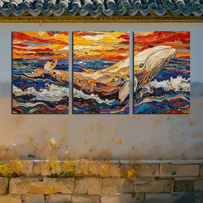 3pcs Vibrant Whale in Ocean Illustration Metal Print Ready to Hang Art - Bella Home Decor