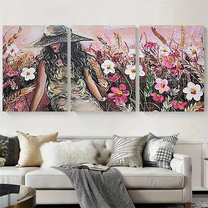 3pcs Elegant Fashion Woman with Hat Wall Art Set Canvas Framed 40x60cm - High Quality Print 100% Australian Made Wall Canvas Ready to Hang