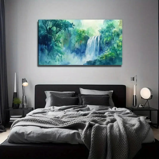 Jungle Waterfall Wall Art Canvas Office Home Room Framed 120x60cm