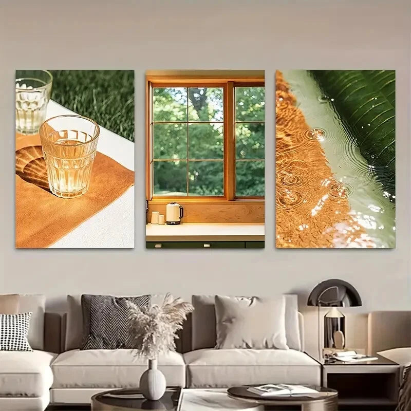 3pcs Minimalist Abstract Glass Illustration Metal Print Ready to Hang Art - Bella Home Decor