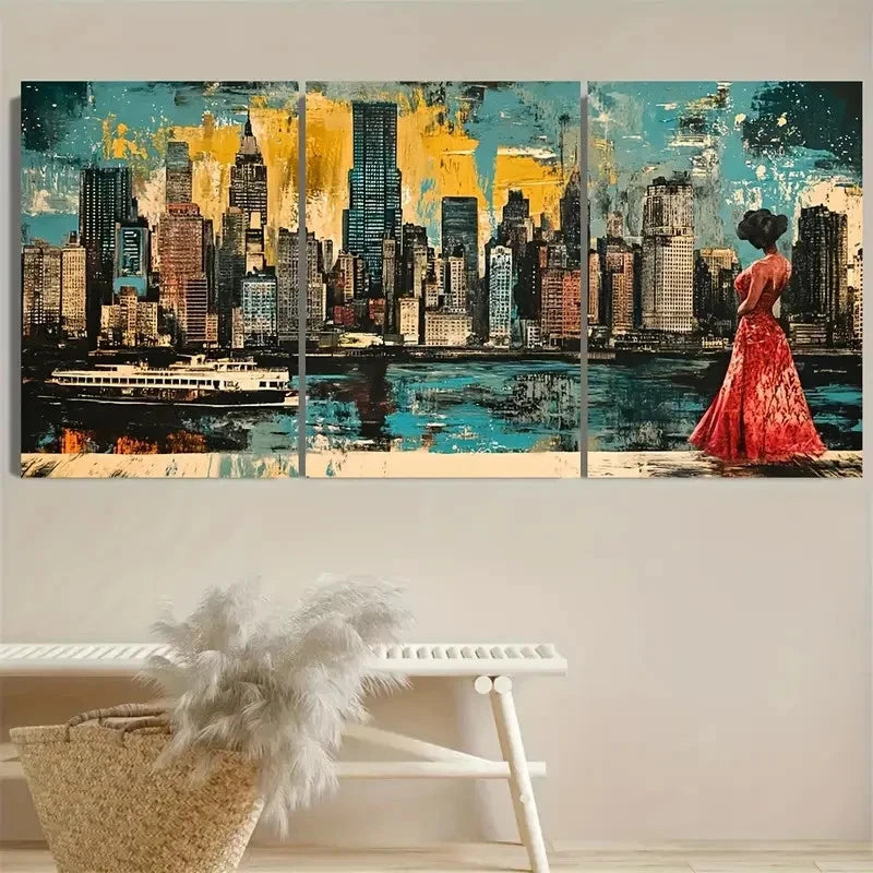 3pcs Cityscape Elegant Dress Urban Wall Art Set Canvas Framed 40x60cm - High Quality Print 100% Australian Made Wall Canvas Ready to Hang - Bella Home Decor