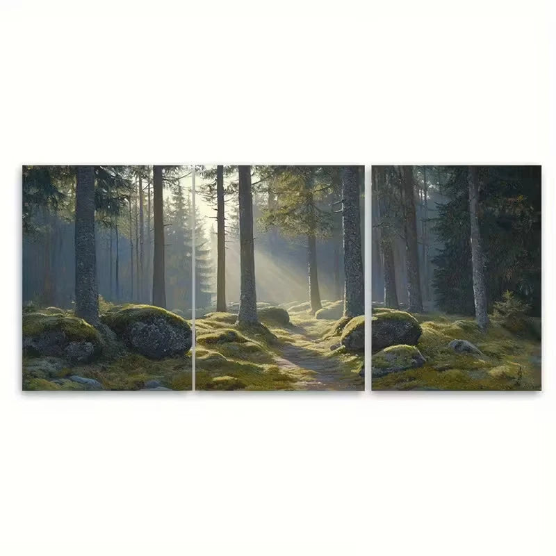 3pcs Black Forest in Morning Mist Metal Print Ready to Hang Art - Bella Home Decor