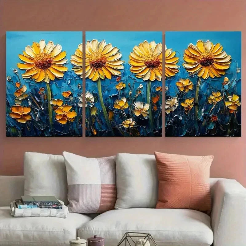3pcs Dandelion Floral Rudbeckia Flowers Metal Print Ready to Hang Art - Bella Home Decor
