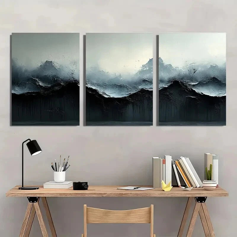 3pcs Black and White Abstract Texture Painting Metal Print Ready to Hang Art - Bella Home Decor