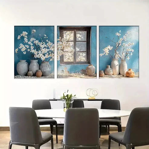 3pcs White Blossom Flowers-Vintage Floral Wall Art Canvas Unframed - High Quality Print 100% Australian Made Wall Canvas