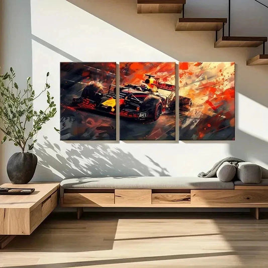 3pcs Red Bull Formula 1 Racing Car Decor Wall Art Set Canvas Framed 60x90cm - High Quality Print 100% Australian Made Wall Canvas Ready to Hang