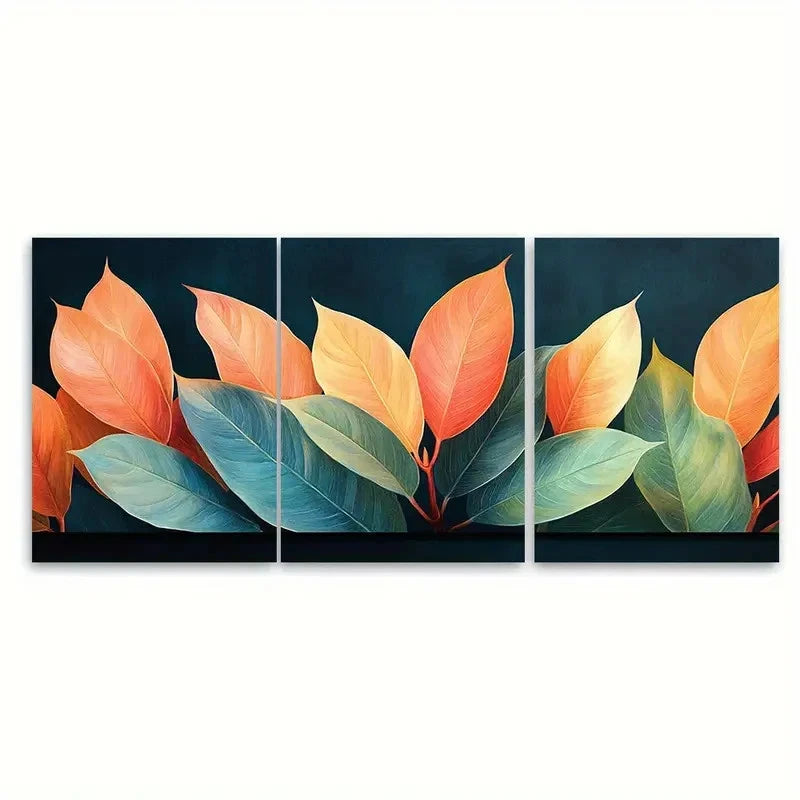 3pcs Cordyline Fruticosa Leaves Coral Green Wall Art Set Canvas Framed 40x60cm - High Quality Print 100% Australian Made Wall Canvas Ready to Hang - Bella Home Decor