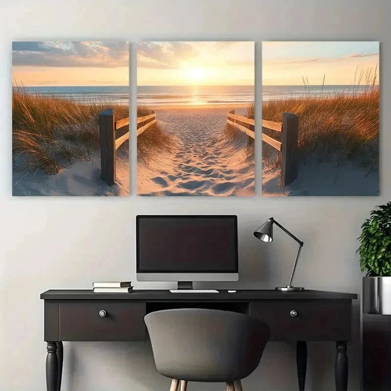 3pcs First State Mid-Atlantic Beach Perfect Wall Art Set Canvas Framed 60x90cm - High Quality Print 100% Australian Made Wall Canvas Ready to Hang