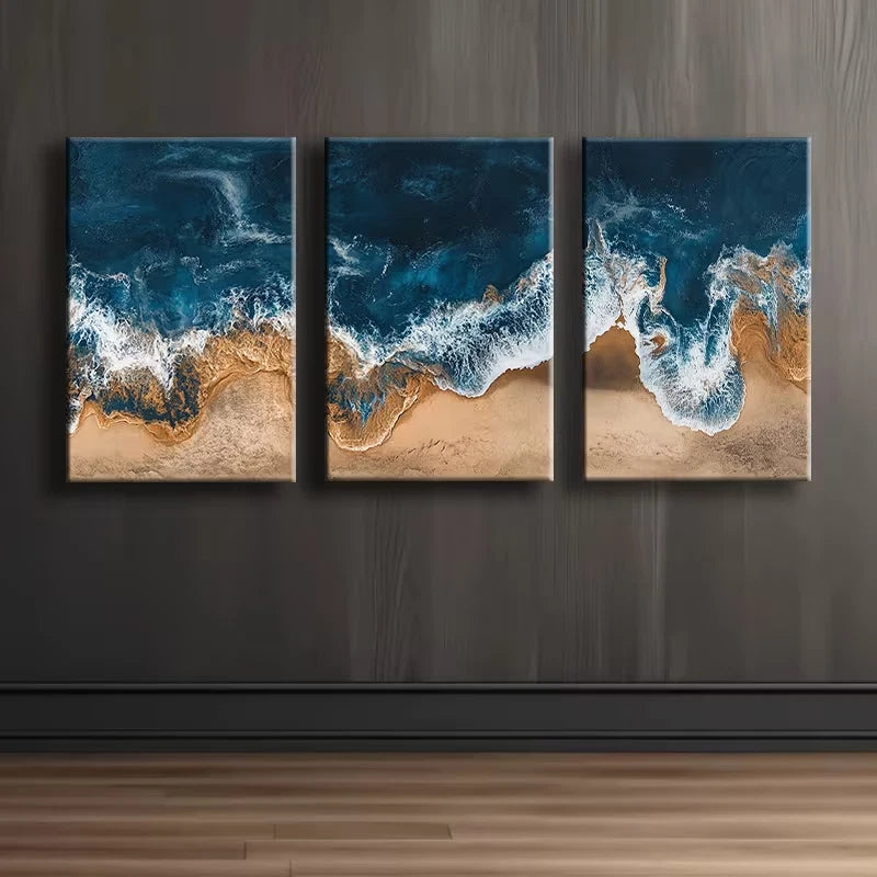 3pcs Ocean Waves Beach Design Wall Art Set Canvas Framed 50x70cm - High Quality Print 100% Australian Made Wall Canvas Ready to Hang
