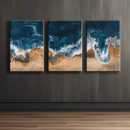 3pcs Ocean Waves Beach Design Wall Art Set Canvas Framed 50x70cm - High Quality Print 100% Australian Made Wall Canvas Ready to Hang