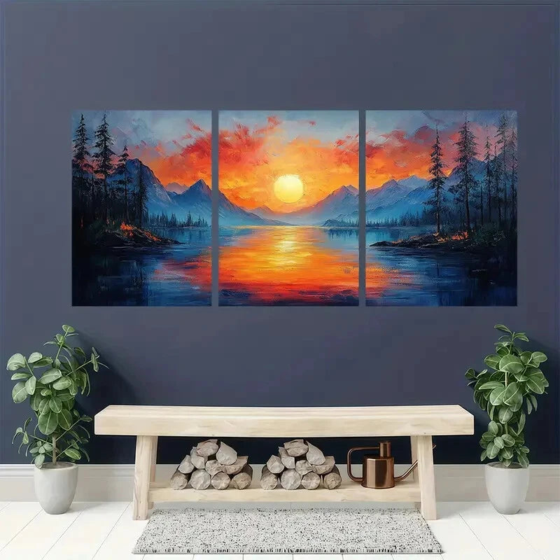 3pcs Abstract River Landscape Oil Painting Metal Print Ready to Hang Art - Bella Home Decor
