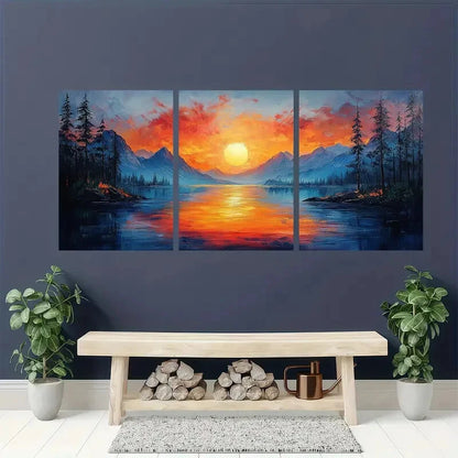 3pcs Abstract River Landscape Oil Painting Metal Print Ready to Hang Art - Bella Home Decor
