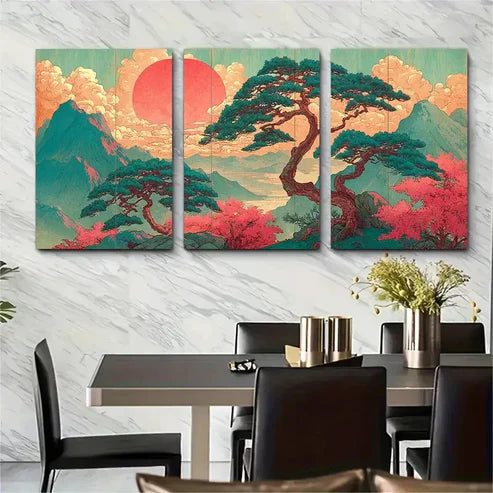3pcs Vintage Japanese Minimalist Wall Art Canvas Unframed - High Quality Print 100% Australian Made Wall Canvas