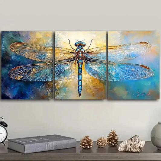3pcs A beautiful blue dragonfly Metal Print Ready to Hang Art