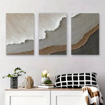 3pcs Soft Earth Tone Textured Designs Perfect Wall Art Set Canvas Framed 40x60cm - High Quality Print 100% Australian Made Wall Canvas Ready to Hang - Bella Home Decor