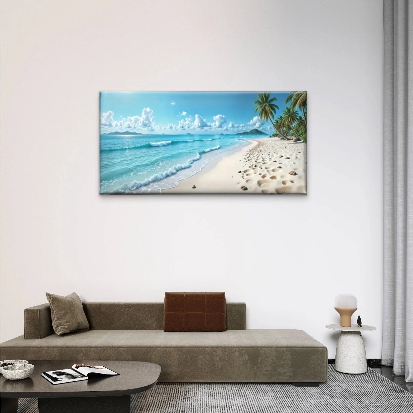 Blue Sky Beach Scene Perfect Wall Art Canvas Office Home Room Framed 120x60cm - Bella Home Decor
