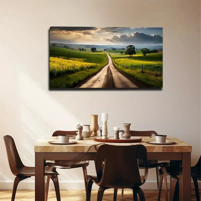 Rural Road Endless Wall Art Canvas Office Home Room Framed 120x60cm
