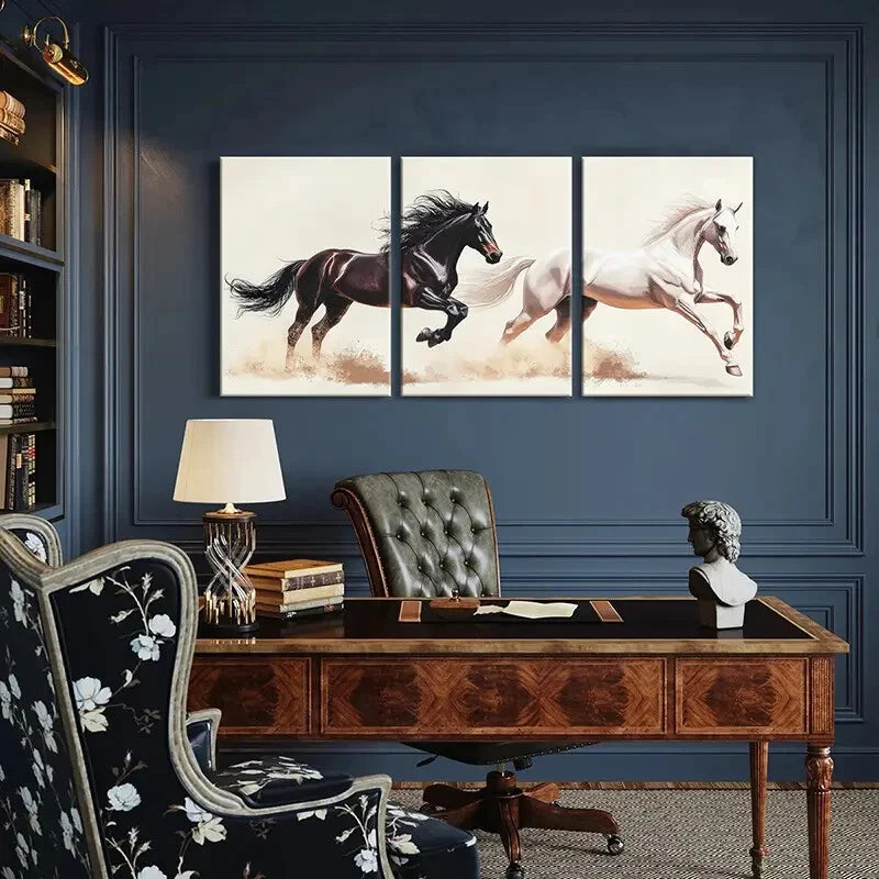 3pcs Equestrian Spirit Galloping Horses Poster Metal Print Ready to Hang Art - Bella Home Decor