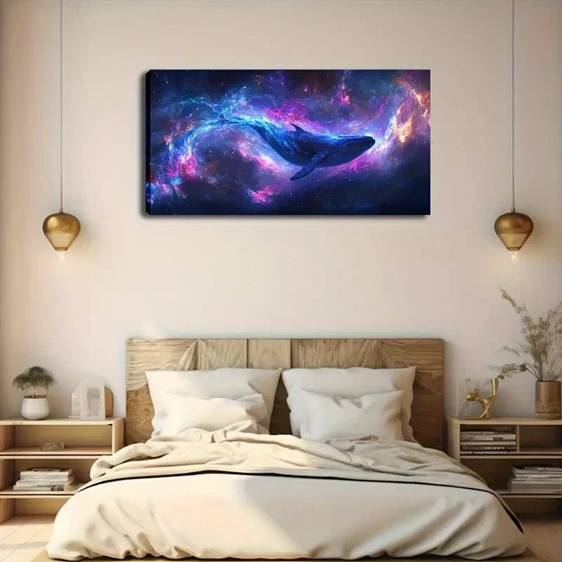 Whale in Cosmic Nebula Abstract Wall Art Canvas Office Home Room Framed 120x60cm