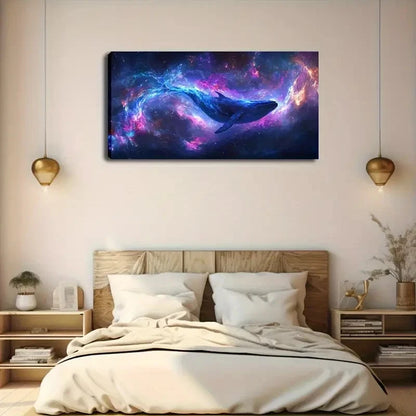 Whale in Cosmic Nebula Abstract Wall Art Canvas Office Home Room Framed 120x60cm