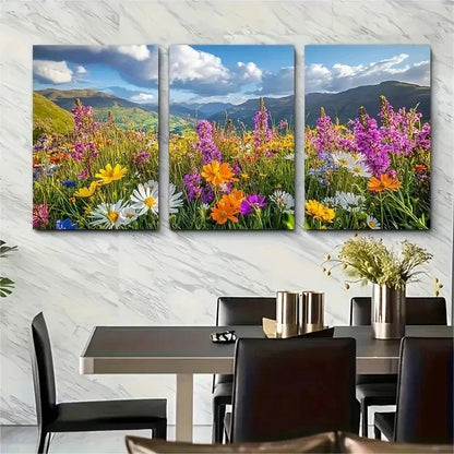 3pcs Vibrant Flowers & Greenery Wooden Perfect Wall Art Set Canvas Framed 50x70cm - High Quality Print 100% Australian Made Wall Canvas Ready to Hang