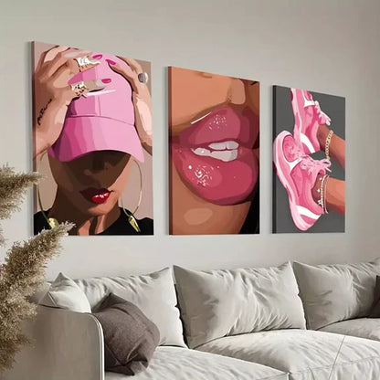 3pcs Fashion Girl Abstract Wall Art Canvas Unframed - High Quality Print 100% Australian Made Wall Canvas