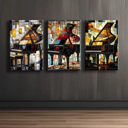 3pcs Vintage Piano Wall Art Set Canvas Framed 60x90cm - High Quality Print 100% Australian Made Wall Canvas Ready to Hang (