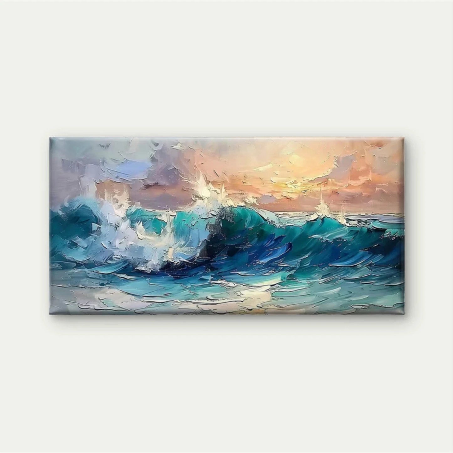 Ocean Wave Sunset Wall Art Canvas Office Home Room Framed 120x60cm