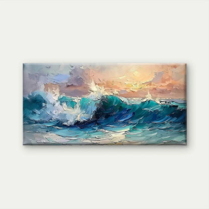Ocean Wave Sunset Wall Art Canvas Office Home Room Framed 120x60cm