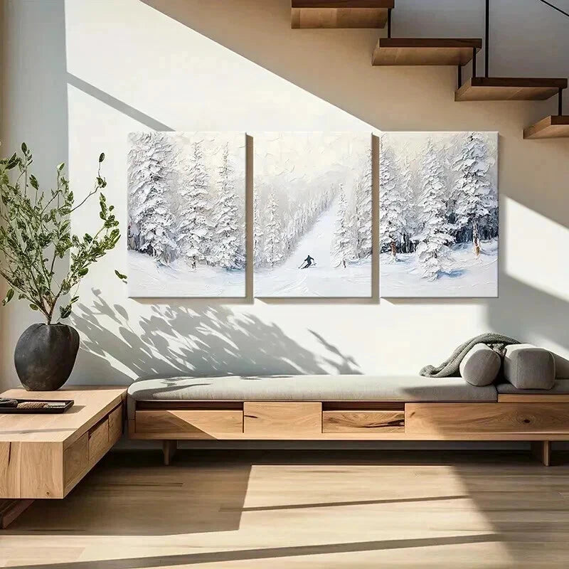 3pcs Skiing Adventure in Snowy Landscape Wall Art Set Canvas Framed 50x70cm - High Quality Print 100% Australian Made Wall Canvas Ready to Hang - Bella Home Decor