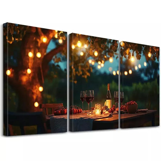 3pcs Aesthetic Modern Farmhouse Wooden Table Art Set Canvas Framed 50x70cm - High Quality Print 100% Australian Made Wall Canvas Ready to Hang